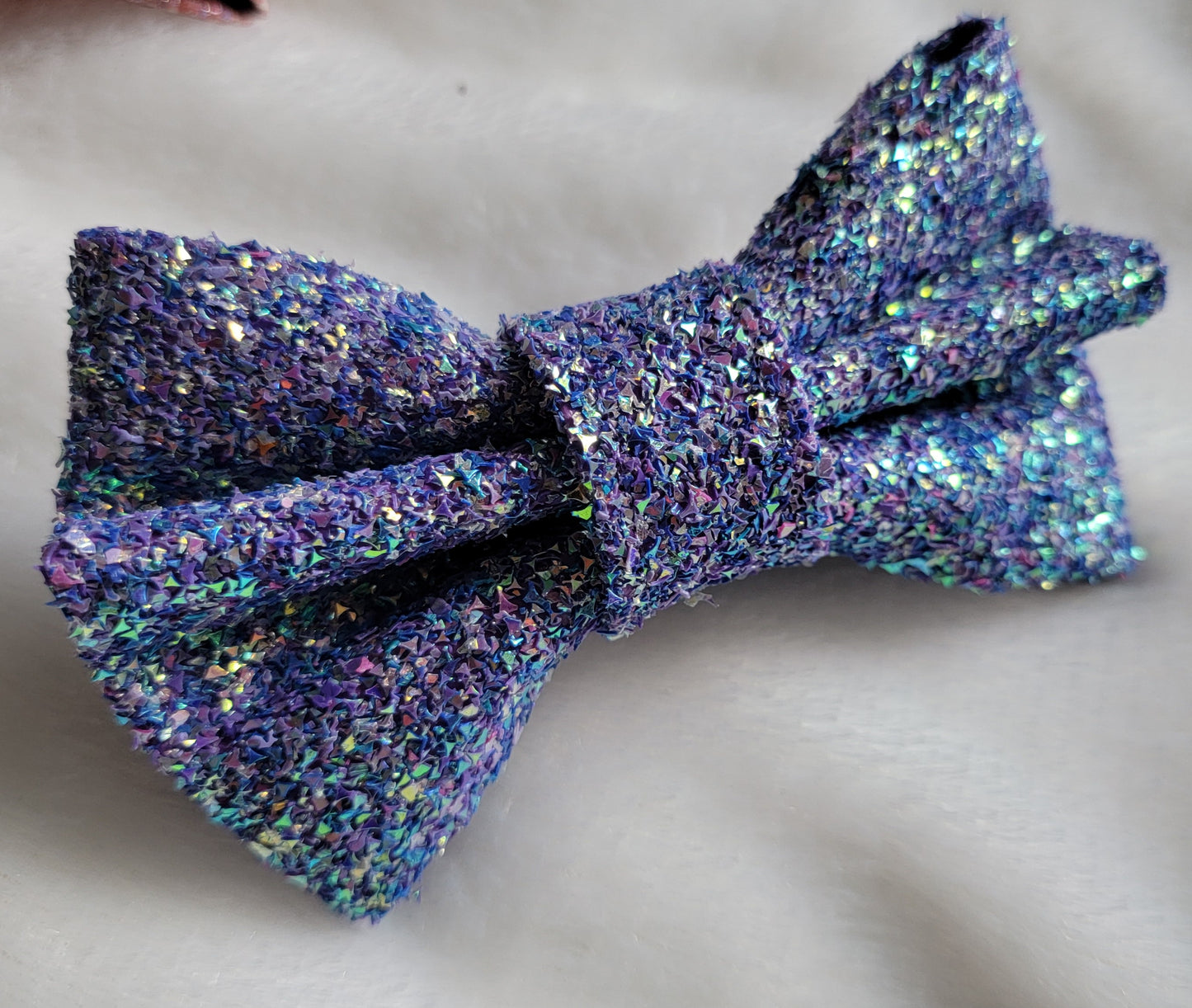Violet iridescent shard glitter canvas bow.