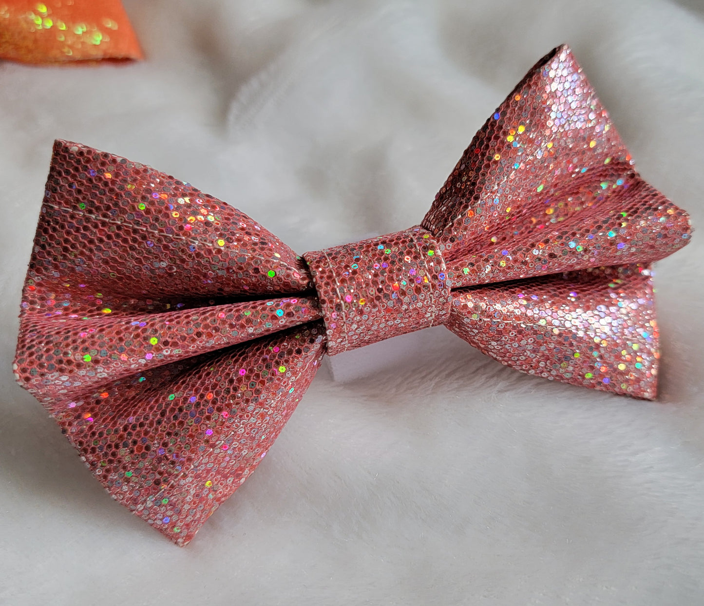 Rosey iridescent glitter canvas bow.