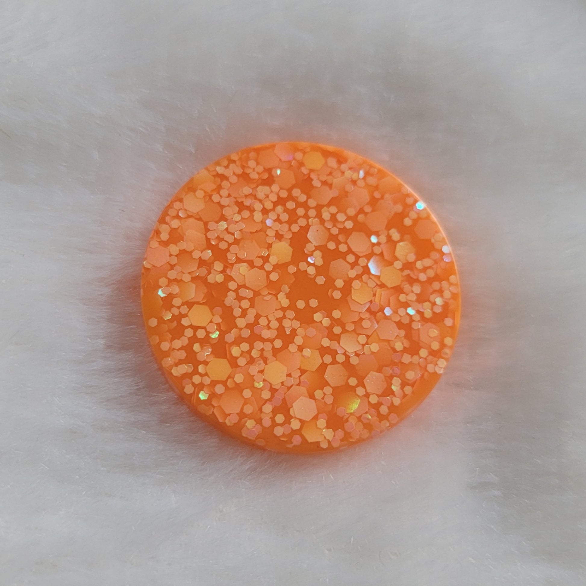 Bright neon orange glitter round epoxy resin piece