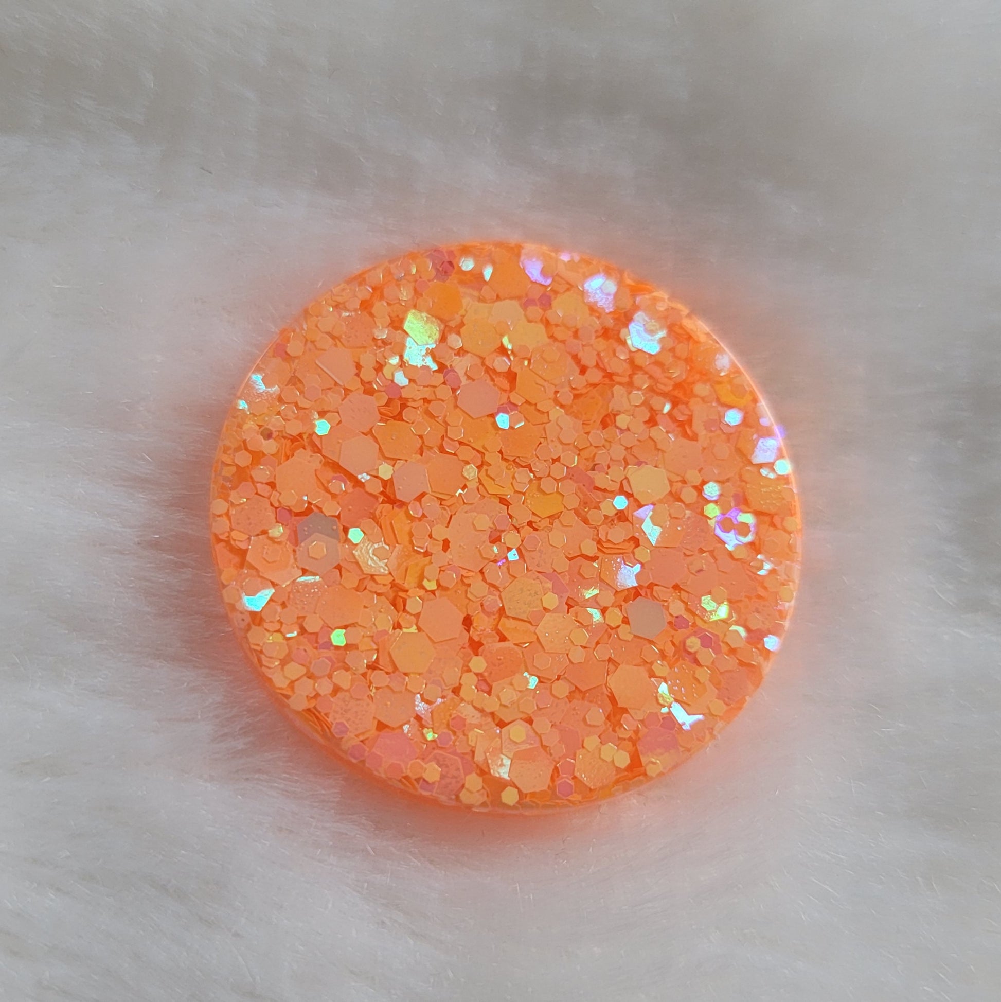 Bright neon orange glitter round epoxy resin piece