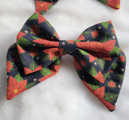 Large sailor bow made with poinsettia print cotton, displayed on a white background.