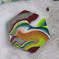Hexagon shaped epoxy resin piece with swirling greens and rust colored pigments, displayed on a white background. The number "6" is in the top right corner.