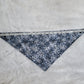 Bandana shown with measuring tape to show medium size is 21.5", print is greyscale tree branches and bats.
