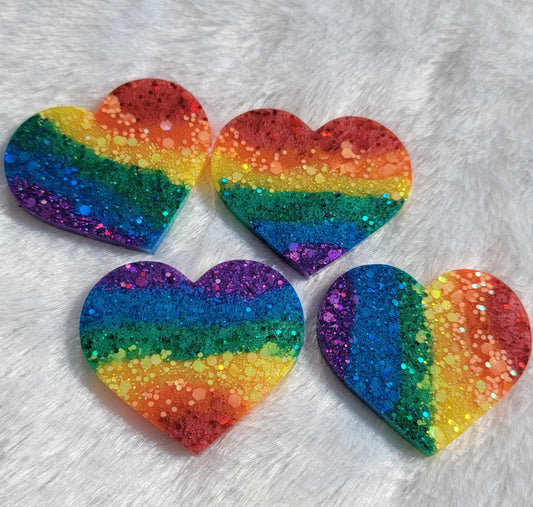 Rainbow Glitter Stripe Hearts